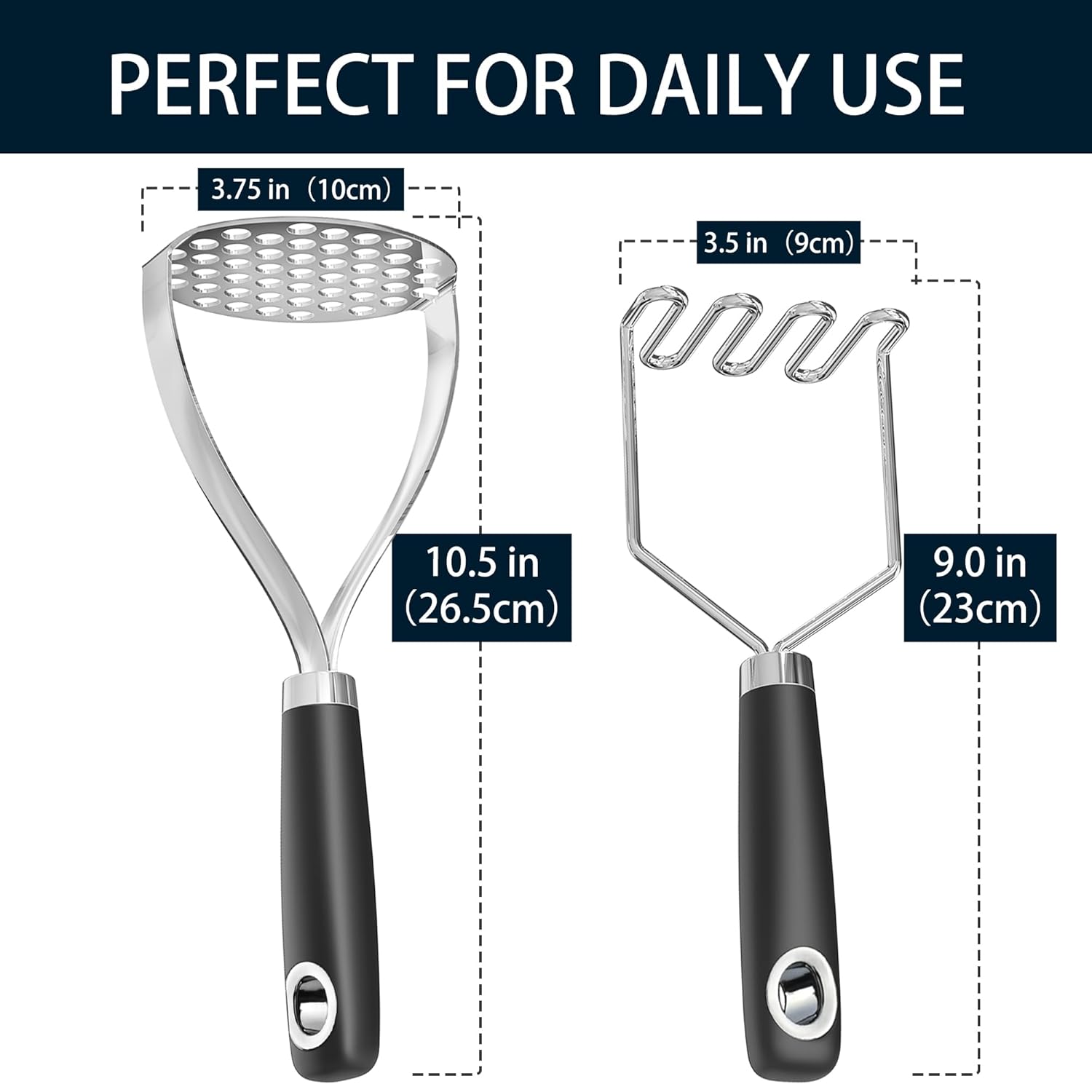 2 Pcs Stainless Steel Potato Masher - Premium Hand Tool for Perfect Mash of Beans, Avocado, Eggs - Metal Wire Utensil for Ultimate