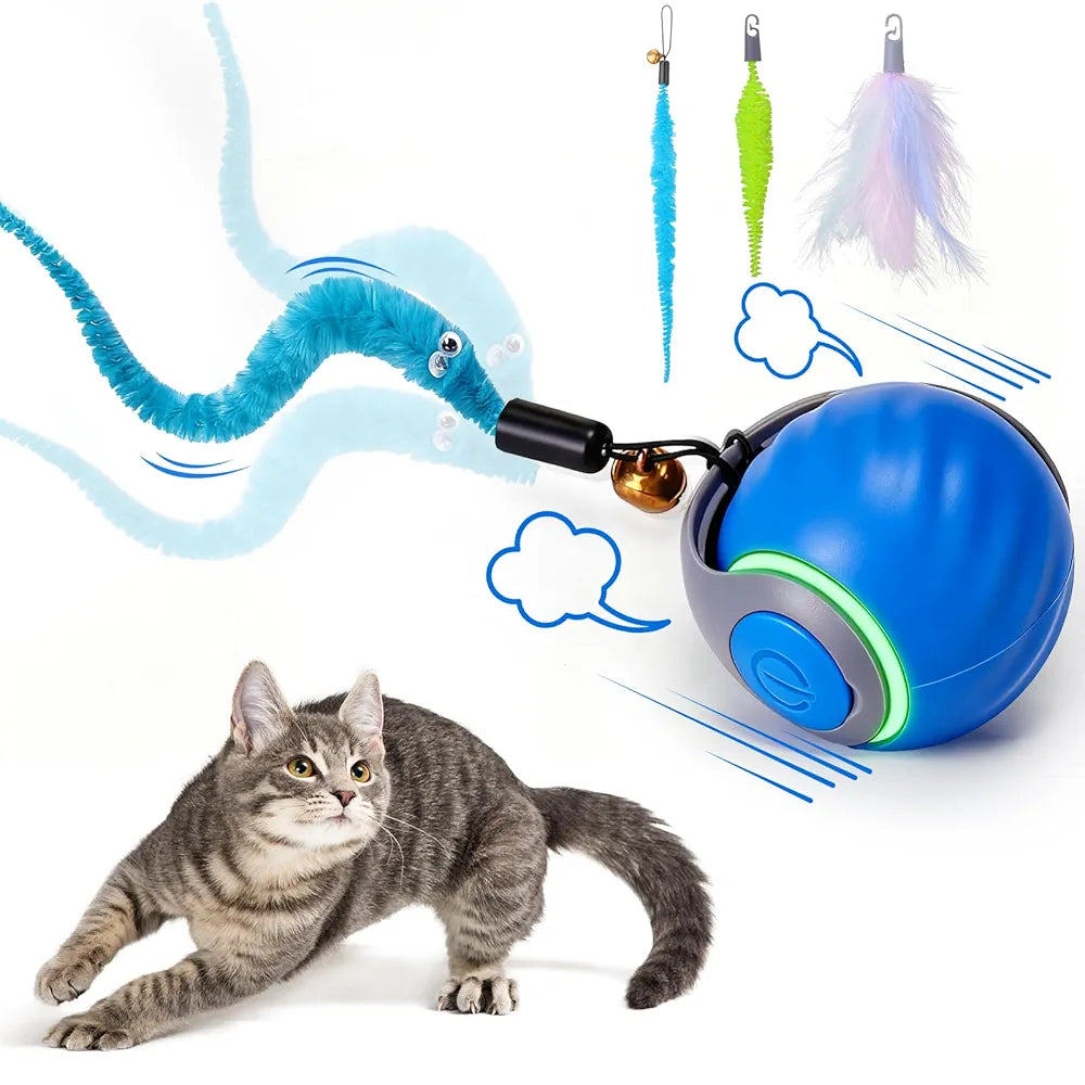 Cat Interactive Ball Toy, Automatic Rolling Ball with Tail, Rechargeable Smart Pet Interactive Toy, Intelligent Mouse for Cat