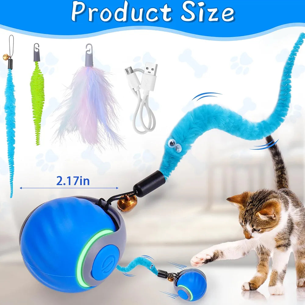 Cat Interactive Ball Toy, Automatic Rolling Ball with Tail, Rechargeable Smart Pet Interactive Toy, Intelligent Mouse for Cat