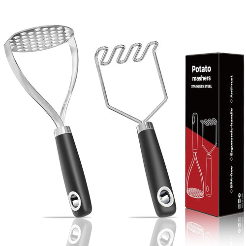 2 Pcs Stainless Steel Potato Masher - Premium Hand Tool for Perfect Mash of Beans, Avocado, Eggs - Metal Wire Utensil for Ultimate