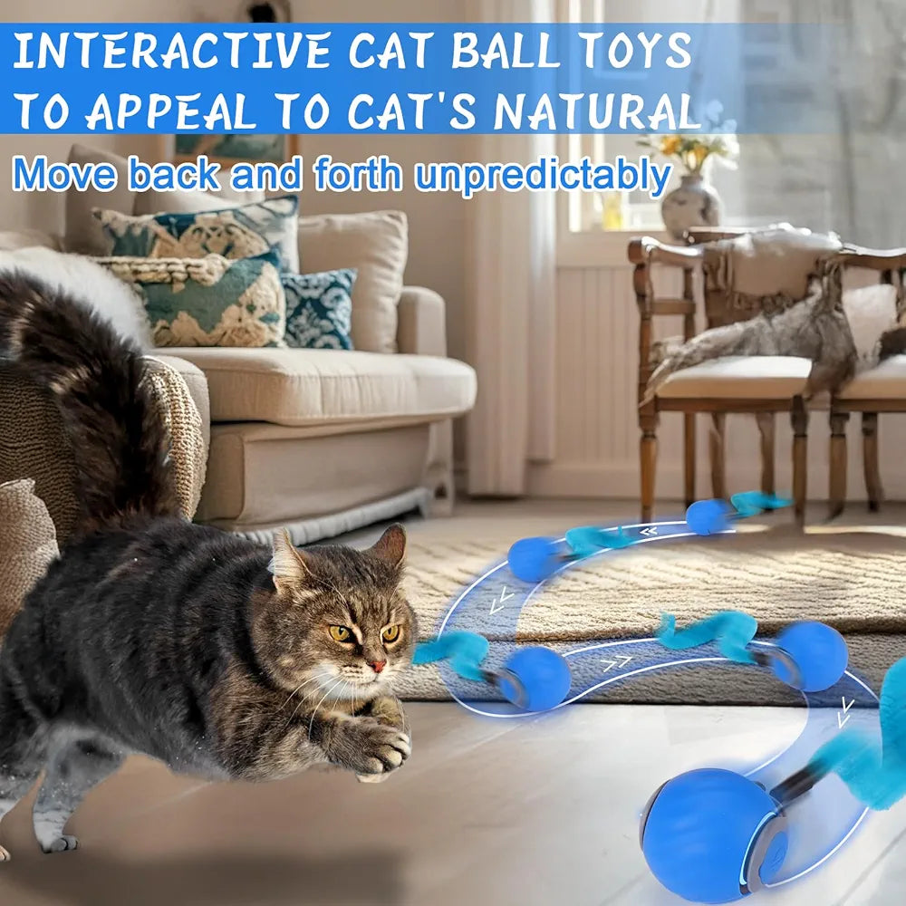 Cat Interactive Ball Toy, Automatic Rolling Ball with Tail, Rechargeable Smart Pet Interactive Toy, Intelligent Mouse for Cat