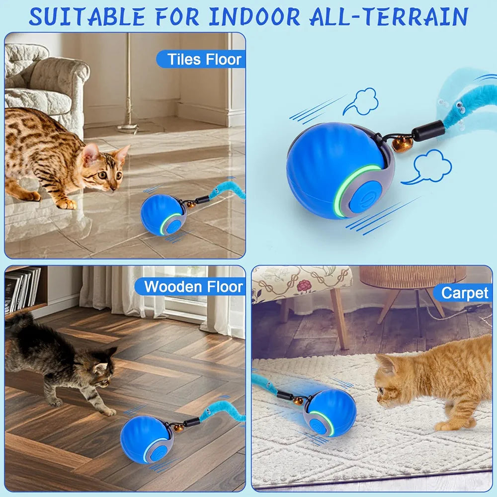 Cat Interactive Ball Toy, Automatic Rolling Ball with Tail, Rechargeable Smart Pet Interactive Toy, Intelligent Mouse for Cat