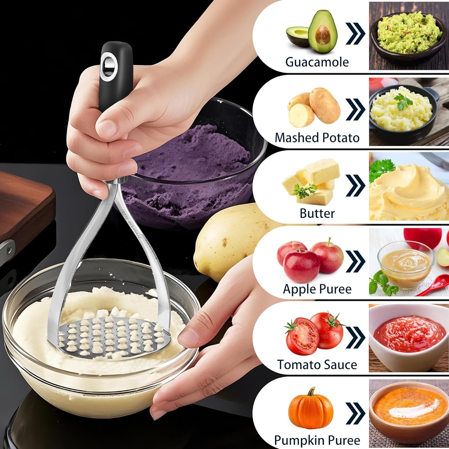 2 Pcs Stainless Steel Potato Masher - Premium Hand Tool for Perfect Mash of Beans, Avocado, Eggs - Metal Wire Utensil for Ultimate