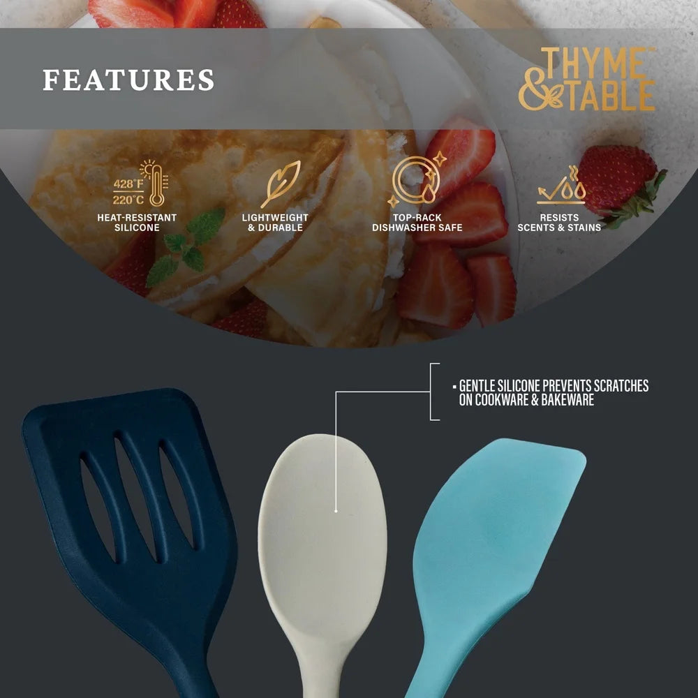 Silicone Mini Kitchen Utensil Set 3 pcs Heat Resistant Non Stick Safe Cooking Tools Spatula Turner Durable Compact Kitchen