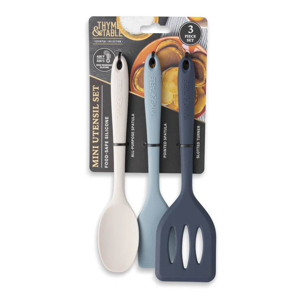 Silicone Mini Kitchen Utensil Set 3 pcs Heat Resistant Non Stick Safe Cooking Tools Spatula Turner Durable Compact Kitchen