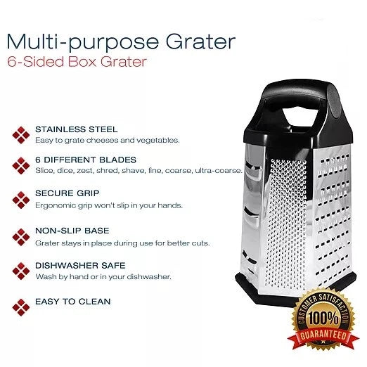 4-Sided Stainless Steel Box Grater – Manual Kitchen Tool for Cheese & Vegetables