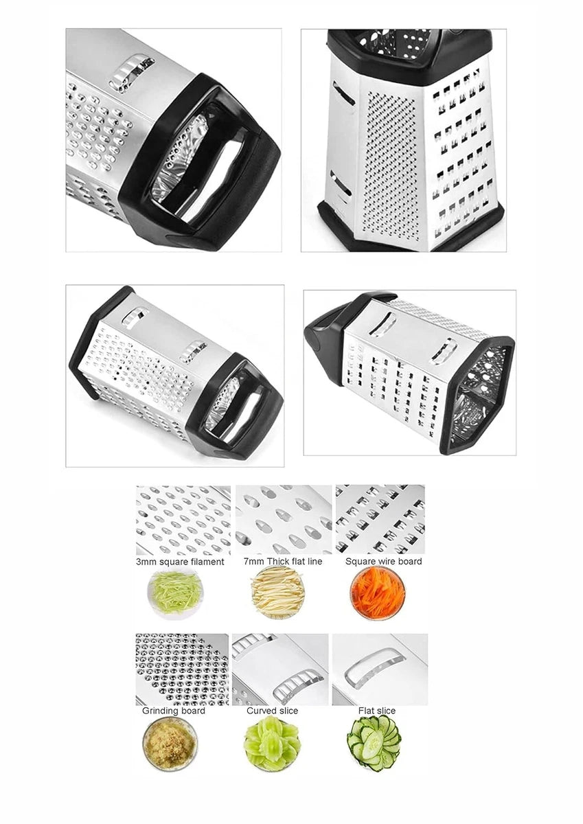 6-Sided Stainless Steel Box Grater – Manual Kitchen Tool for Cheese & Vegetables